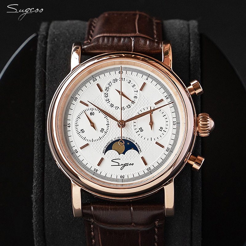 Moonphase Complication Watch - Sugess 남성용 기계식 시계, 오리지널 ST1908