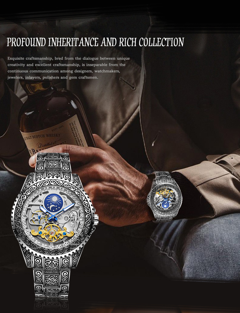 Forsining 남성용 럭셔리 투명 스켈레톤 자동 기 - Moonphase Complication Watch 리뷰 및 가격