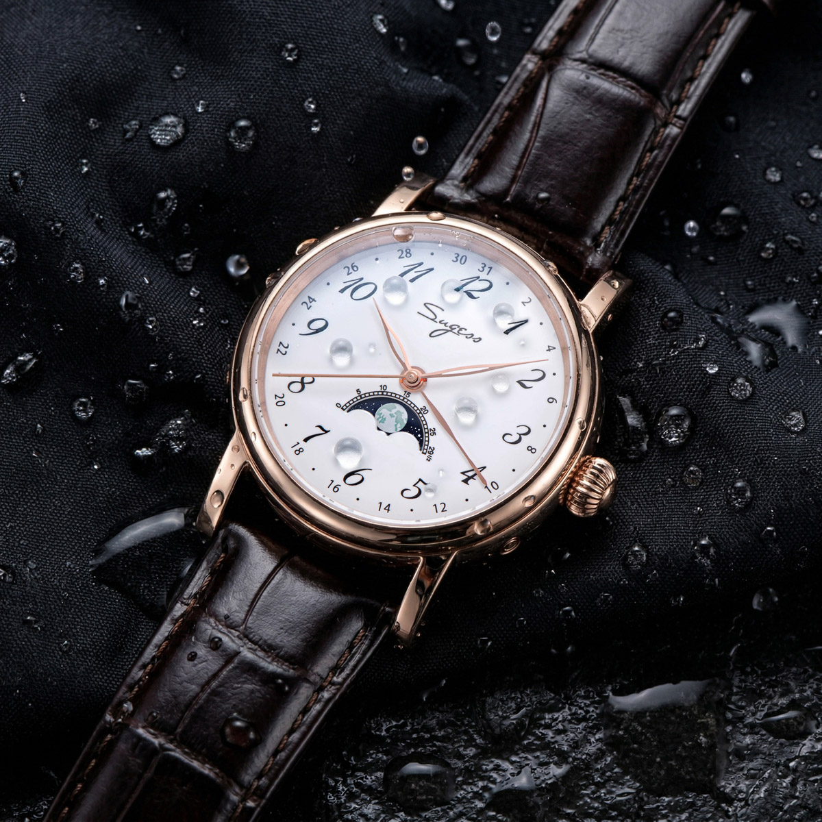 Sugess 남성용 자동 무브먼트 손목시계, 날짜 손, - Moonphase Complication Watch 리뷰 및 가격