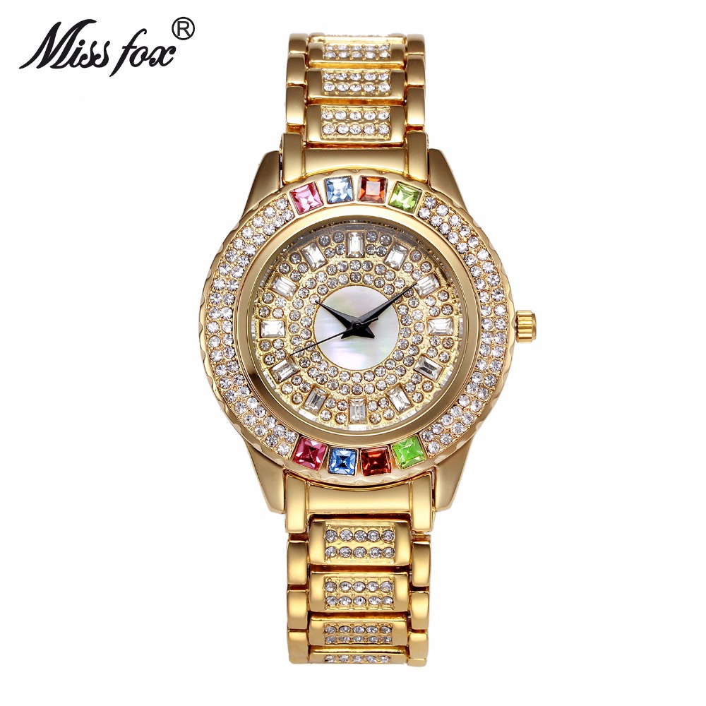 MISSFOX 여성용 다이아몬드 골드 파티 시계, Ar - Luxury Watch China 리뷰 및 가격