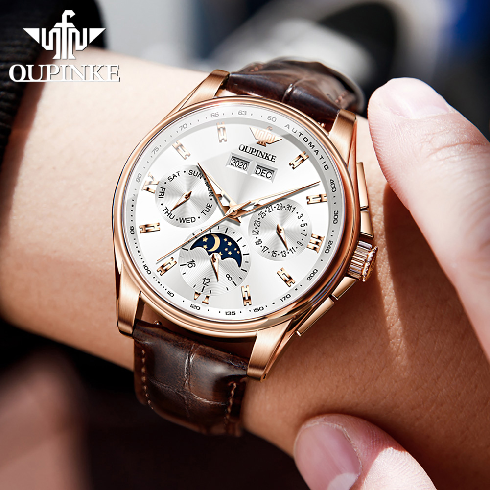 OUPINKE 3189 남자 완전 자동 기계식 시계 가 - Moonphase Complication Watch 리뷰 및 가격