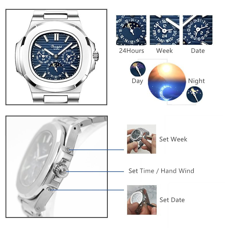 스위스 Rinifa 남성용 다기능 자동 시계 럭셔리 브 - Moonphase Complication Watch 리뷰 및 가격