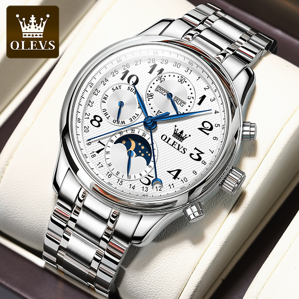 OLEVS 6667 고급 오리지널 남성용 기계식 시계  - Moonphase Complication Watch 리뷰 및 가격