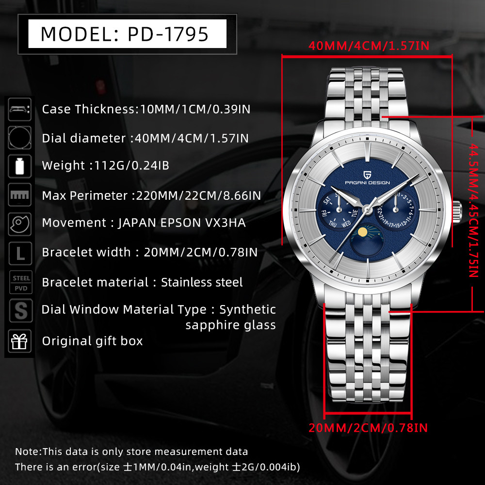 2025 파가니 디자인 신형 남성용 문페이즈 비즈니스  - Moonphase Complication Watch 리뷰 및 가격